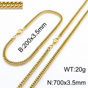 3.5mm Gold-Plated Stainless Steel Cuban Chain Jewelry Set with 200mm Bracelet&700mm Necklace - KS215878-Z