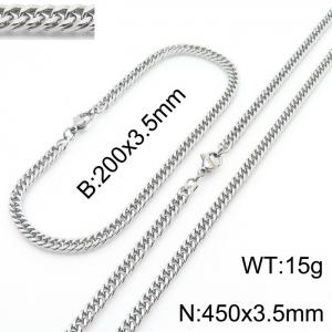 3.5mm Stainless Steel Cuban Chain Jewelry Set with 200mm Bracelet&450mm Necklace - KS215880-Z