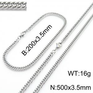 3.5mm Stainless Steel Cuban Chain Jewelry Set with 200mm Bracelet&450mm Necklace - KS215881-Z