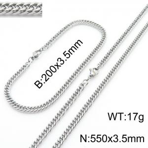 3.5mm Stainless Steel Cuban Chain Jewelry Set with 200mm Bracelet&550mm Necklace - KS215882-Z