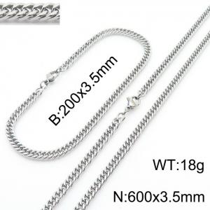 3.5mm Stainless Steel Cuban Chain Jewelry Set with 200mm Bracelet&600mm Necklace - KS215883-Z