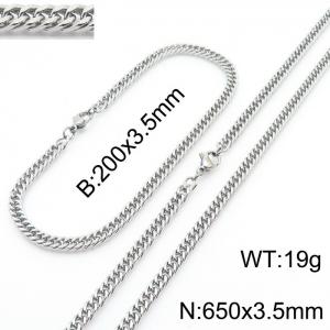 3.5mm Stainless Steel Cuban Chain Jewelry Set with 200mm Bracelet&650mm Necklace - KS215884-Z