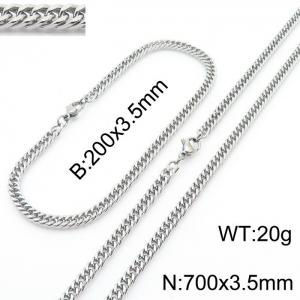 3.5mm Stainless Steel Cuban Chain Jewelry Set with 200mm Bracelet&700mm Necklace - KS215885-Z