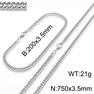 3.5mm Stainless Steel Cuban Chain Jewelry Set with 200mm Bracelet&750mm Necklace - KS215886-Z