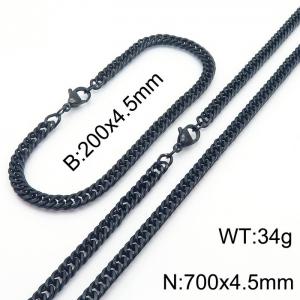 4.5mm Black-Plated Stainless Steel Cuban Chain Jewelry Set with 200mm Bracelet&700mm Necklace - KS215892-Z