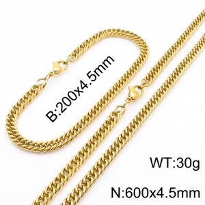 4.5mm Gold-Plated Stainless Steel Cuban Chain Jewelry Set with 200mm Bracelet&600mm Necklace - KS215897-Z