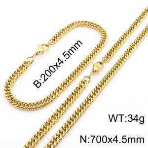 4.5mm Gold-Plated Stainless Steel Cuban Chain Jewelry Set with 200mm Bracelet&700mm Necklace - KS215899-Z