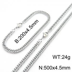 4.5mm Stainless Steel Cuban Chain Jewelry Set with 200mm Bracelet&500mm Necklace - KS215902-Z