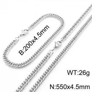 4.5mm Stainless Steel Cuban Chain Jewelry Set with 200mm Bracelet&550mm Necklace - KS215903-Z