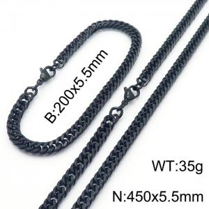 European and American fashion stainless steel 200x5.5mm&450x5.5mm Cuban chain jewelry temperament black set - KS215908-Z