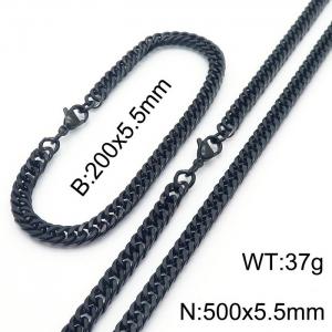 European and American fashion stainless steel 200x5.5mm&500x5.5mm Cuban chain jewelry temperament black set - KS215909-Z