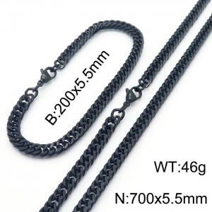 European and American fashion stainless steel 200x5.5mm&700x5.5mm Cuban chain jewelry temperament black set - KS215913-Z