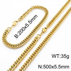 European and American fashion stainless steel 200x5.5mm&500x5.5mm Cuban chain jewelry temperament gold set - KS215916-Z