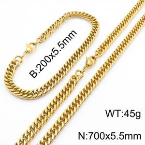 European and American fashion stainless steel 200x5.5mm&700x5.5mm Cuban chain jewelry temperament gold set - KS215920-Z