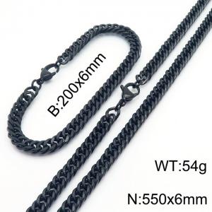 European and American fashion stainless steel 200x6mm&550x6mm Cuban chain jewelry temperament black set - KS215931-Z