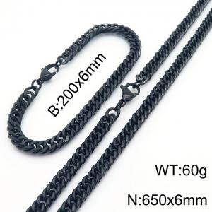 European and American fashion stainless steel 200x6mm&650x6mm Cuban chain jewelry temperament black set - KS215933-Z