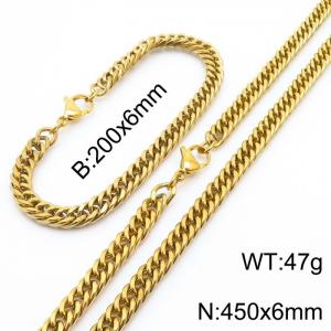 European and American fashion stainless steel 200x6mm&450x6mm Cuban chain jewelry temperament gold set - KS215936-Z