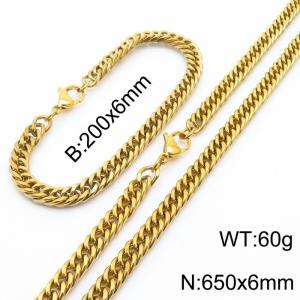 European and American fashion stainless steel 200x6mm&650x6mm Cuban chain jewelry temperament gold set - KS215940-Z