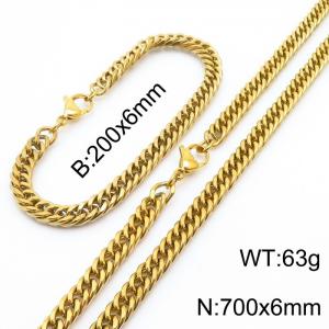 European and American fashion stainless steel 200x6mm&700x6mm Cuban chain jewelry temperament gold set - KS215941-Z