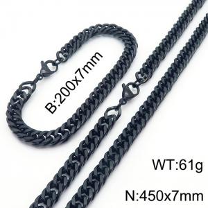 European and American fashion stainless steel 200x7mm&450x7mm Cuban chain jewelry temperament black set - KS215950-Z