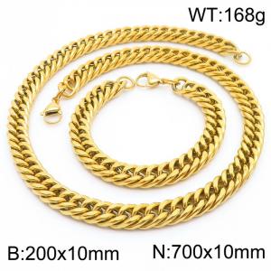 10mm 700mm Stainless Steel Sets Cuban Chain Bracelet Necklace Gold Color - KS216025-Z