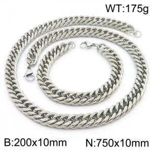 10mm 750mm Stainless Steel Sets Cuban Chain Bracelet Necklace Gold Color - KS216033-Z