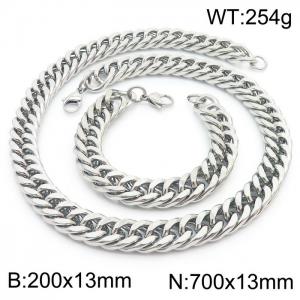 13mm 700mm Stainless Steel Sets Cuban Chain Bracelet Necklace Silver Color - KS216053-Z