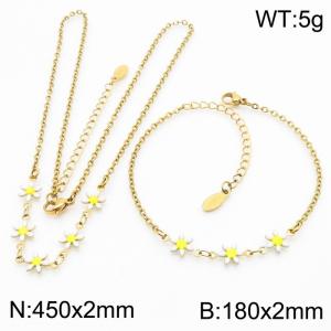 Fashion stainless steel 180×2mm&450×2mm white double-sided adhesive drop small daisy petal splicing O-shaped chain for women's charm silver set - KS216074-Z