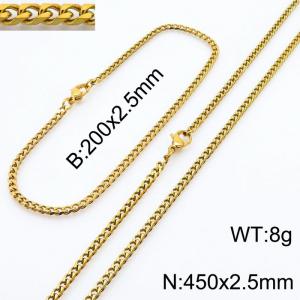 Simple and personalized 200 × 2.5mm&450 ×  2.5mm stainless steel multi face grinding chain charm gold set - KS216079-Z