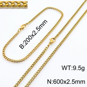 Simple and personalized 200 × 2.5mm&600 ×  2.5mm stainless steel multi face grinding chain charm gold set - KS216082-Z