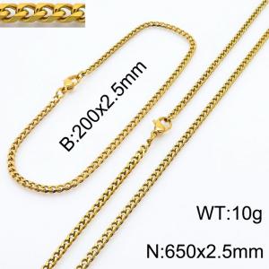 Simple and personalized 200 × 2.5mm&650 ×  2.5mm stainless steel multi face grinding chain charm gold set - KS216083-Z