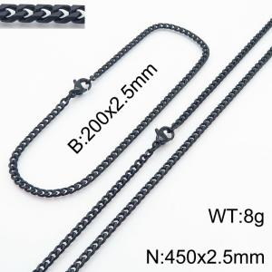 Simple and personalized 200 × 2.5mm&450 ×  2.5mm stainless steel multi face grinding chain charm black set - KS216086-Z