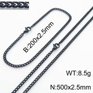 Simple and personalized 200 × 2.5mm&500 ×  2.5mm stainless steel multi face grinding chain charm black set - KS216087-Z