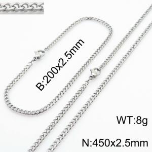 Simple and personalized 200 × 2.5mm&450 ×  2.5mm stainless steel multi face grinding chain charm silver set - KS216093-Z