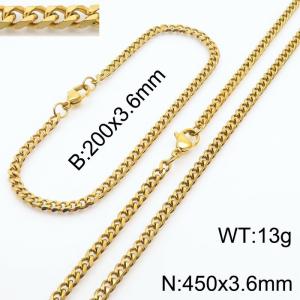 Simple and personalized 200 × 3.6mm&450 ×  3.6mm stainless steel multi face grinding chain charm gold set - KS216100-Z