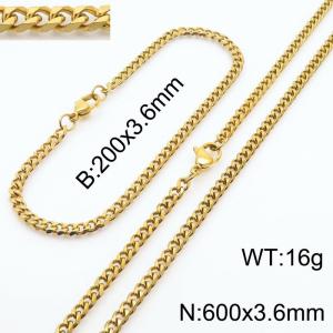 Simple and personalized 200 × 3.6mm&600 ×  3.6mm stainless steel multi face grinding chain charm gold set - KS216103-Z