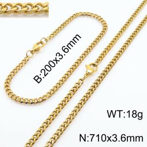 Simple and personalized 200 × 3.6mm&710 ×  3.6mm stainless steel multi face grinding chain charm gold set - KS216105-Z