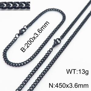Simple and personalized 200 × 3.6mm&450 ×  3.6mm stainless steel multi face grinding chain charm black set - KS216107-Z