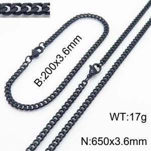 Simple and personalized 200 × 3.6mm&650 ×  3.6mm stainless steel multi face grinding chain charm black set - KS216111-Z