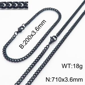 Simple and personalized 200 × 3.6mm&710 ×  3.6mm stainless steel multi face grinding chain charm black set - KS216112-Z