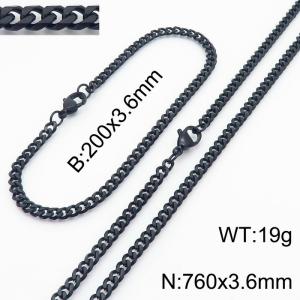 Simple and personalized 200 × 3.6mm&760 ×  3.6mm stainless steel multi face grinding chain charm black set - KS216113-Z
