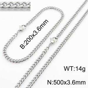 Simple and personalized 200 × 3.6mm&500 ×  3.6mm stainless steel multi face grinding chain charm silver set - KS216115-Z