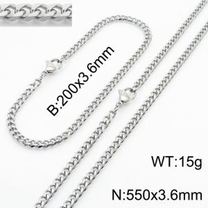 Simple and personalized 200 × 3.6mm&550 ×  3.6mm stainless steel multi face grinding chain charm silver set - KS216116-Z