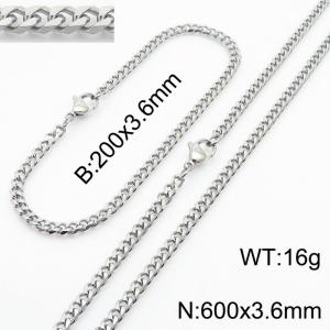Simple and personalized 200 × 3.6mm&600 ×  3.6mm stainless steel multi face grinding chain charm silver set - KS216117-Z