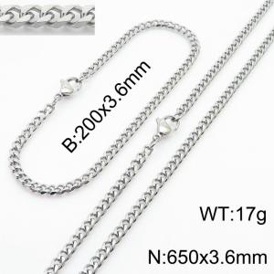 Simple and personalized 200 × 3.6mm&650 ×  3.6mm stainless steel multi face grinding chain charm silver set - KS216118-Z