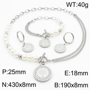 Pearl Splice Chain Steel Life Tree Pendant OT Buckle Titanium Steel Set - KS216292-KSP