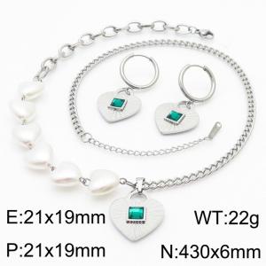 Light Luxury Spliced Heart Shaped Titanium Steel Necklace Heart Earring Set - KS216295-KSP