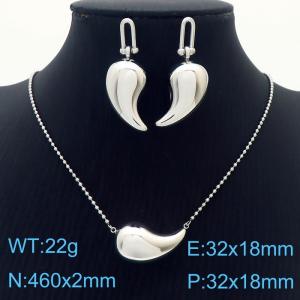 Stainless steel hollow water drop comma steel color simple light luxury set women - KS216340-KFC