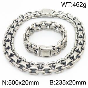 European and American fashion stainless steel 235 × 20mm&500 × 20mm double-layer O-shaped welded chain square buckle jewelry charm ancient silver set - KS216369-KJX