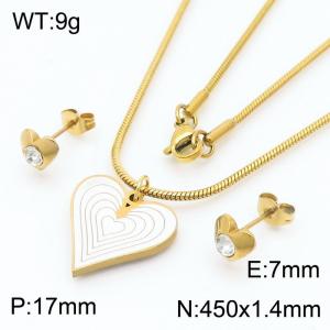 450 × 1.4mm fashionable stainless steel snake bone chain white heart-shaped charm gold earrings&necklace set - KS216508-ZI